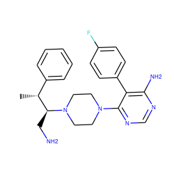 C[C@H](c1ccccc1)[C@H](CN)N1CCN(c2ncnc(N)c2-c2ccc(F)cc2)CC1 ZINC000219319196