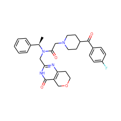 C[C@H](c1ccccc1)N(Cc1nc2c(c(=O)[nH]1)COCC2)C(=O)CN1CCC(C(=O)c2ccc(F)cc2)CC1 ZINC000208826415