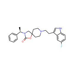 C[C@H](c1ccccc1)N1CC2(CCN(CCc3c[nH]c4ccc(F)cc34)CC2)OC1=O ZINC000013743434