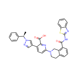 C[C@H](c1ccccc1)n1cc(-c2ccc(N3CCc4cccc(C(=O)Nc5nc6ccccc6s5)c4C3)nc2C(=O)O)cn1 ZINC000144616183