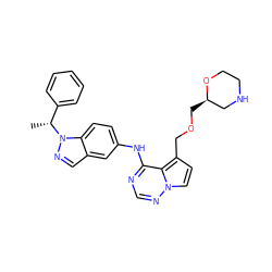 C[C@H](c1ccccc1)n1ncc2cc(Nc3ncnn4ccc(COC[C@@H]5CNCCO5)c34)ccc21 ZINC000028901162