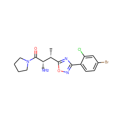 C[C@H](c1nc(-c2ccc(Br)cc2Cl)no1)[C@H](N)C(=O)N1CCCC1 ZINC000014948449