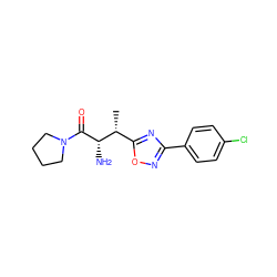 C[C@H](c1nc(-c2ccc(Cl)cc2)no1)[C@H](N)C(=O)N1CCCC1 ZINC000014948419