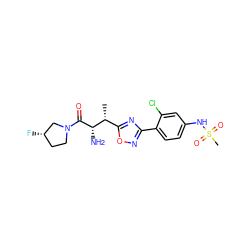 C[C@H](c1nc(-c2ccc(NS(C)(=O)=O)cc2Cl)no1)[C@H](N)C(=O)N1CC[C@H](F)C1 ZINC000014948477