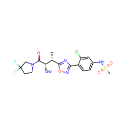 C[C@H](c1nc(-c2ccc(NS(C)(=O)=O)cc2Cl)no1)[C@H](N)C(=O)N1CCC(F)(F)C1 ZINC000014948484