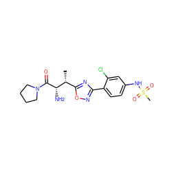 C[C@H](c1nc(-c2ccc(NS(C)(=O)=O)cc2Cl)no1)[C@H](N)C(=O)N1CCCC1 ZINC000014948456