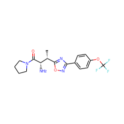 C[C@H](c1nc(-c2ccc(OC(F)(F)F)cc2)no1)[C@H](N)C(=O)N1CCCC1 ZINC000014948422