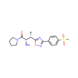 C[C@H](c1nc(-c2ccc(S(C)(=O)=O)cc2)no1)[C@H](N)C(=O)N1CCCC1 ZINC000014948434