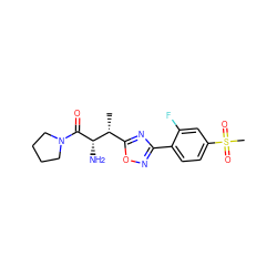 C[C@H](c1nc(-c2ccc(S(C)(=O)=O)cc2F)no1)[C@H](N)C(=O)N1CCCC1 ZINC000014948462