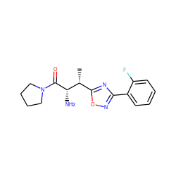 C[C@H](c1nc(-c2ccccc2F)no1)[C@H](N)C(=O)N1CCCC1 ZINC000014948407