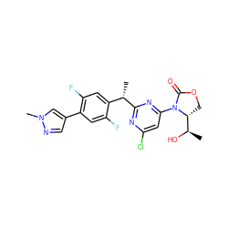 C[C@H](c1nc(Cl)cc(N2C(=O)OC[C@@H]2[C@@H](C)O)n1)c1cc(F)c(-c2cnn(C)c2)cc1F ZINC000221671934