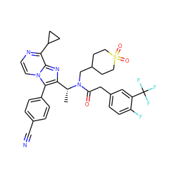 C[C@H](c1nc2c(C3CC3)nccn2c1-c1ccc(C#N)cc1)N(CC1CCS(=O)(=O)CC1)C(=O)Cc1ccc(F)c(C(F)(F)F)c1 ZINC000049708560