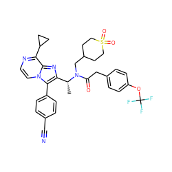 C[C@H](c1nc2c(C3CC3)nccn2c1-c1ccc(C#N)cc1)N(CC1CCS(=O)(=O)CC1)C(=O)Cc1ccc(OC(F)(F)F)cc1 ZINC000049708466