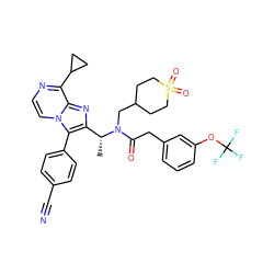 C[C@H](c1nc2c(C3CC3)nccn2c1-c1ccc(C#N)cc1)N(CC1CCS(=O)(=O)CC1)C(=O)Cc1cccc(OC(F)(F)F)c1 ZINC000049708565