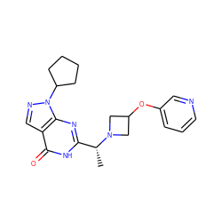 C[C@H](c1nc2c(cnn2C2CCCC2)c(=O)[nH]1)N1CC(Oc2cccnc2)C1 ZINC001772587208