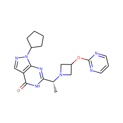 C[C@H](c1nc2c(cnn2C2CCCC2)c(=O)[nH]1)N1CC(Oc2ncccn2)C1 ZINC001772644160