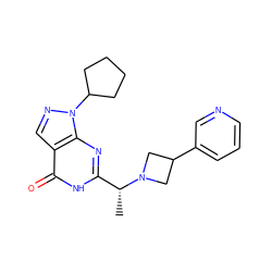 C[C@H](c1nc2c(cnn2C2CCCC2)c(=O)[nH]1)N1CC(c2cccnc2)C1 ZINC000116981220