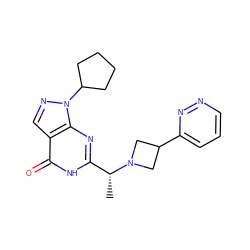 C[C@H](c1nc2c(cnn2C2CCCC2)c(=O)[nH]1)N1CC(c2cccnn2)C1 ZINC000116978612