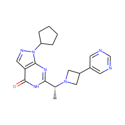 C[C@H](c1nc2c(cnn2C2CCCC2)c(=O)[nH]1)N1CC(c2cncnc2)C1 ZINC001772580084