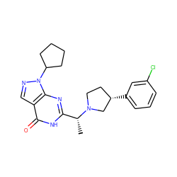 C[C@H](c1nc2c(cnn2C2CCCC2)c(=O)[nH]1)N1CC[C@H](c2cccc(Cl)c2)C1 ZINC000116981255