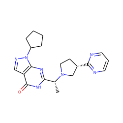 C[C@H](c1nc2c(cnn2C2CCCC2)c(=O)[nH]1)N1CC[C@H](c2ncccn2)C1 ZINC000116977950