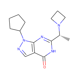 C[C@H](c1nc2c(cnn2C2CCCC2)c(=O)[nH]1)N1CCC1 ZINC000095577538