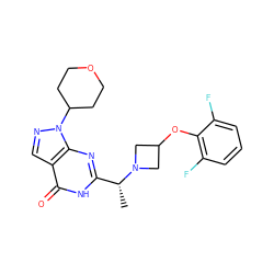 C[C@H](c1nc2c(cnn2C2CCOCC2)c(=O)[nH]1)N1CC(Oc2c(F)cccc2F)C1 ZINC001772622426