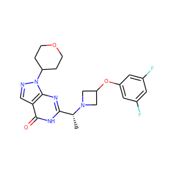 C[C@H](c1nc2c(cnn2C2CCOCC2)c(=O)[nH]1)N1CC(Oc2cc(F)cc(F)c2)C1 ZINC001772569788