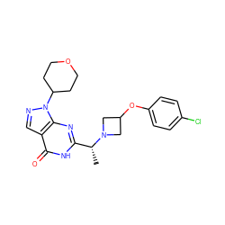 C[C@H](c1nc2c(cnn2C2CCOCC2)c(=O)[nH]1)N1CC(Oc2ccc(Cl)cc2)C1 ZINC001772620993