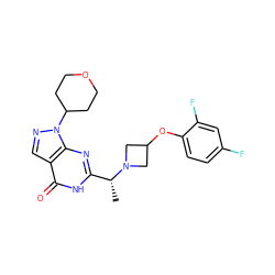 C[C@H](c1nc2c(cnn2C2CCOCC2)c(=O)[nH]1)N1CC(Oc2ccc(F)cc2F)C1 ZINC001772634894