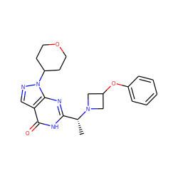 C[C@H](c1nc2c(cnn2C2CCOCC2)c(=O)[nH]1)N1CC(Oc2ccccc2)C1 ZINC000072315710