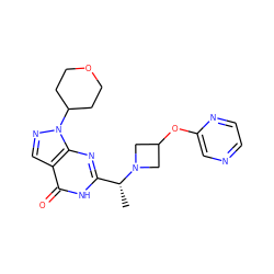 C[C@H](c1nc2c(cnn2C2CCOCC2)c(=O)[nH]1)N1CC(Oc2cnccn2)C1 ZINC001772574754