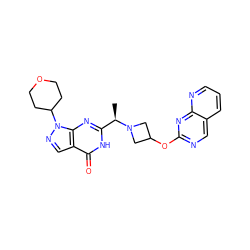 C[C@H](c1nc2c(cnn2C2CCOCC2)c(=O)[nH]1)N1CC(Oc2ncc3cccnc3n2)C1 ZINC001772617163