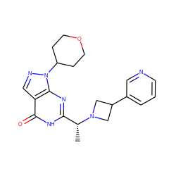 C[C@H](c1nc2c(cnn2C2CCOCC2)c(=O)[nH]1)N1CC(c2cccnc2)C1 ZINC001772638319