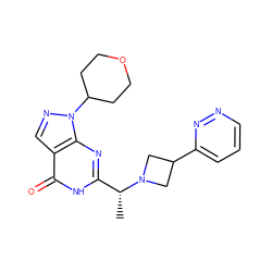 C[C@H](c1nc2c(cnn2C2CCOCC2)c(=O)[nH]1)N1CC(c2cccnn2)C1 ZINC000116975876