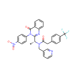 C[C@H](c1nc2ccccc2c(=O)n1-c1ccc([N+](=O)[O-])cc1)N(Cc1cccnc1)C(=O)Cc1ccc(C(F)(F)F)cc1 ZINC000028707836