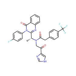 C[C@H](c1nc2ccccc2c(=O)n1-c1ccc(F)cc1)N(CC(=O)c1c[nH]cn1)C(=O)Cc1ccc(C(F)(F)F)cc1 ZINC000028707808