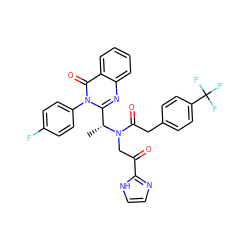 C[C@H](c1nc2ccccc2c(=O)n1-c1ccc(F)cc1)N(CC(=O)c1ncc[nH]1)C(=O)Cc1ccc(C(F)(F)F)cc1 ZINC000028707802