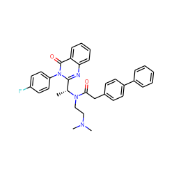 C[C@H](c1nc2ccccc2c(=O)n1-c1ccc(F)cc1)N(CCN(C)C)C(=O)Cc1ccc(-c2ccccc2)cc1 ZINC000028707766