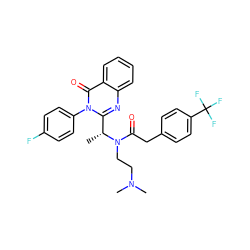 C[C@H](c1nc2ccccc2c(=O)n1-c1ccc(F)cc1)N(CCN(C)C)C(=O)Cc1ccc(C(F)(F)F)cc1 ZINC000028707780