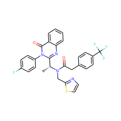 C[C@H](c1nc2ccccc2c(=O)n1-c1ccc(F)cc1)N(Cc1nccs1)C(=O)Cc1ccc(C(F)(F)F)cc1 ZINC000028707800