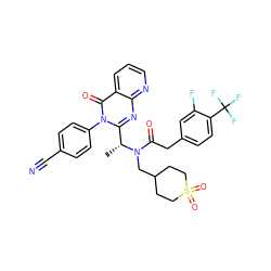 C[C@H](c1nc2ncccc2c(=O)n1-c1ccc(C#N)cc1)N(CC1CCS(=O)(=O)CC1)C(=O)Cc1ccc(C(F)(F)F)c(F)c1 ZINC000082137916