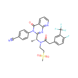 C[C@H](c1nc2ncccc2c(=O)n1-c1ccc(C#N)cc1)N(CCS(C)(=O)=O)C(=O)Cc1ccc(F)c(C(F)(F)F)c1 ZINC000073159371