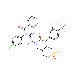 C[C@H](c1nc2ncccc2c(=O)n1-c1ccc(Cl)cc1)N(CC1CCS(=O)(=O)CC1)C(=O)Cc1ccc(C(F)(F)F)c(F)c1 ZINC000068150300