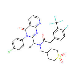 C[C@H](c1nc2ncccc2c(=O)n1-c1ccc(Cl)cc1)N(CC1CCS(=O)(=O)CC1)C(=O)Cc1ccc(F)c(C(F)(F)F)c1 ZINC000082137933