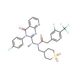 C[C@H](c1nc2ncccc2c(=O)n1-c1ccc(F)cc1)N(CC1CCS(=O)(=O)CC1)C(=O)Cc1ccc(C(F)(F)F)c(F)c1 ZINC000082164717