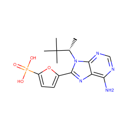 C[C@H](n1c(-c2ccc(P(=O)(O)O)o2)nc2c(N)ncnc21)C(C)(C)C ZINC000040943122