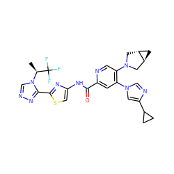 C[C@H](n1cnnc1-c1nc(NC(=O)c2cc(-n3cnc(C4CC4)c3)c(N3C[C@@H]4C[C@H]4C3)cn2)cs1)C(F)(F)F ZINC001772612703