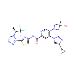 C[C@H](n1cnnc1-c1nc(NC(=O)c2cc(-n3cnc(C4CC4)c3)c(N3CC(C)(O)C3)cn2)cs1)C(F)(F)F ZINC000210240703