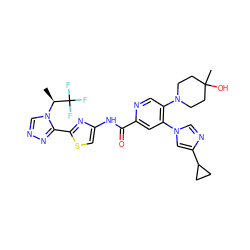 C[C@H](n1cnnc1-c1nc(NC(=O)c2cc(-n3cnc(C4CC4)c3)c(N3CCC(C)(O)CC3)cn2)cs1)C(F)(F)F ZINC000219001278